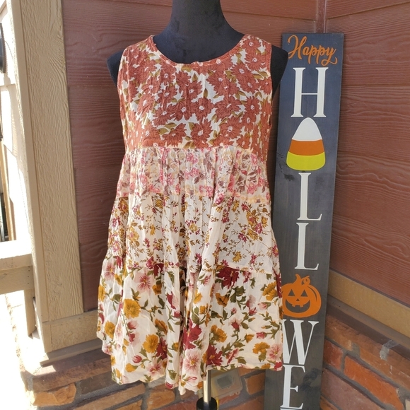 Zephyr Floral Fall Autumn Tiered Sleeveless Floral Top Women's Size Medium - Picture 9 of 10